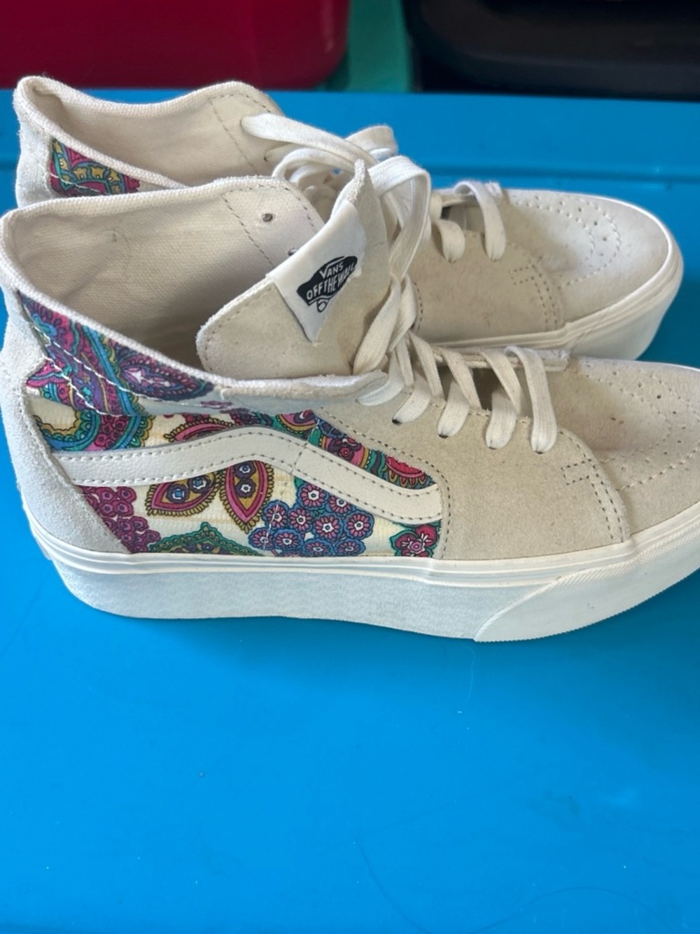 Vans Cream High-Top Sneakers with Multicolor Paisley Panels Womens 8.5 men7